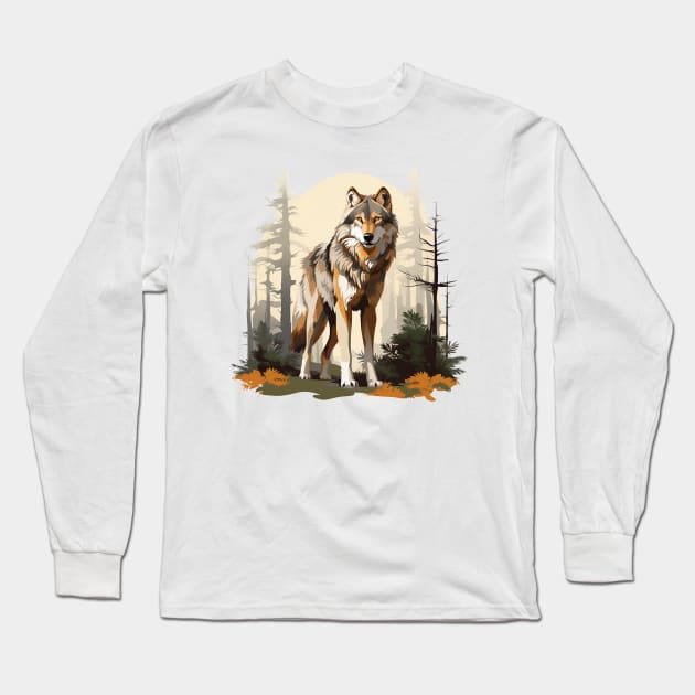 Watercolor Wolf Long Sleeve T-Shirt by zooleisurelife